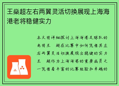 王燊超左右两翼灵活切换展现上海海港老将稳健实力